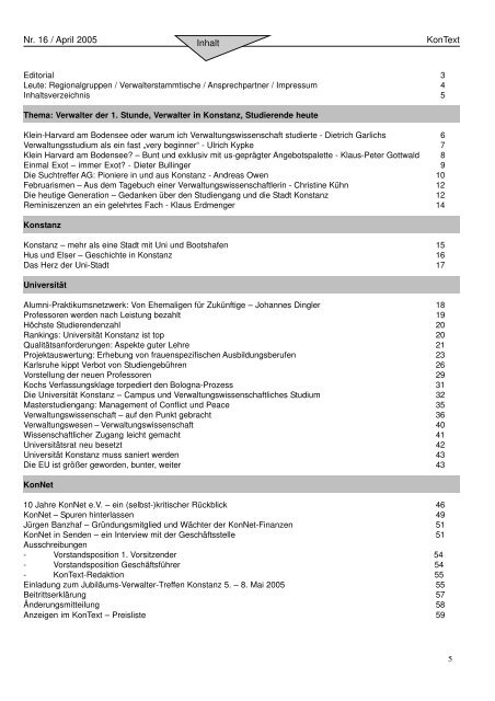 Inhaltsverzeichnisse im Ãberblick - KonNet eV