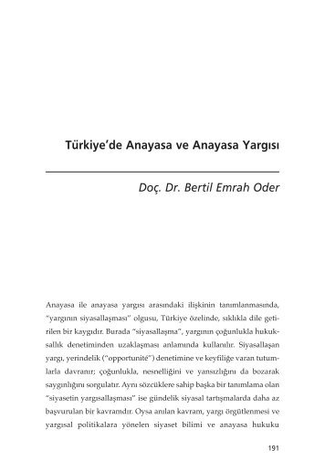 TÃ¼rkiye'de Anayasa ve Anayasa Yargâºsâº DoÃ§. Dr. Bertil Emrah Oder