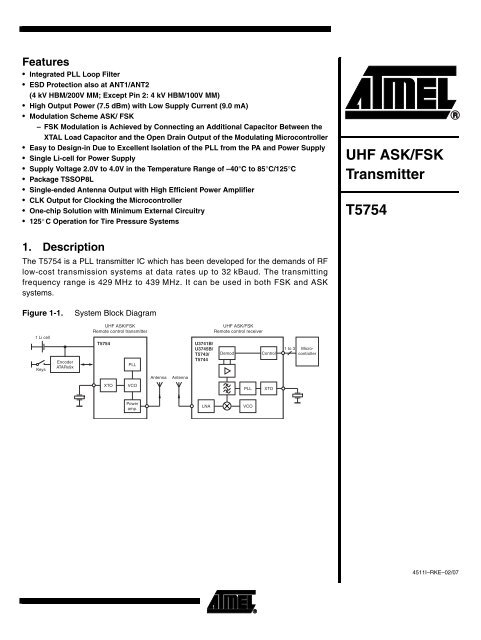 UHF ASK/FSK Transmitter T5754