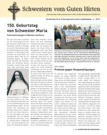 150. Geburtstag von Schwester Maria - Kontinente