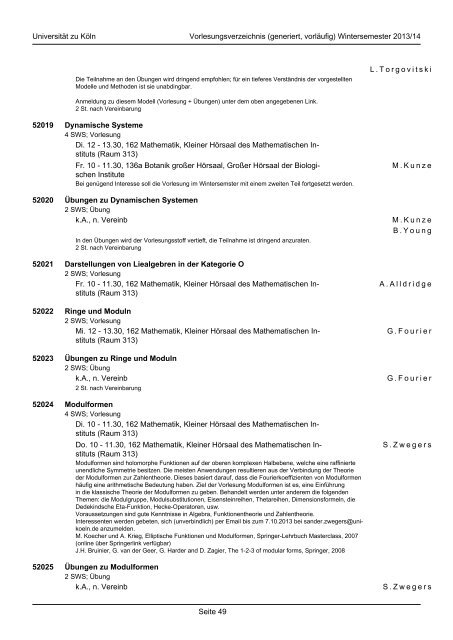 Mathematik und Informatik - koost - Universität zu Köln