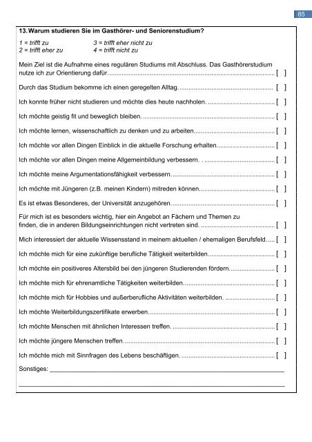 Zur Studiensituation von Seniorstudierenden. Studienmotive und ...