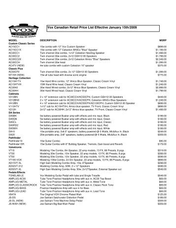 Vox Canadian Retail Price List Effective January ... - Korg Canada