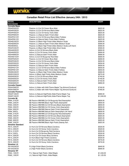 Canadian Retail Price List Effective January 24th ... - Korg Canada