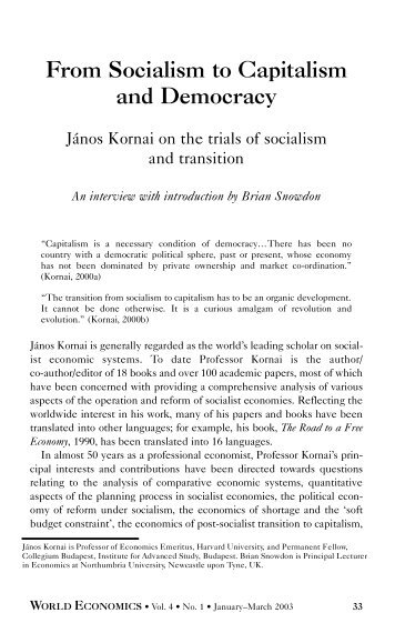 From Socialism to Capitalism and Democracy: Janos ... - Kornai JÃ¡nos