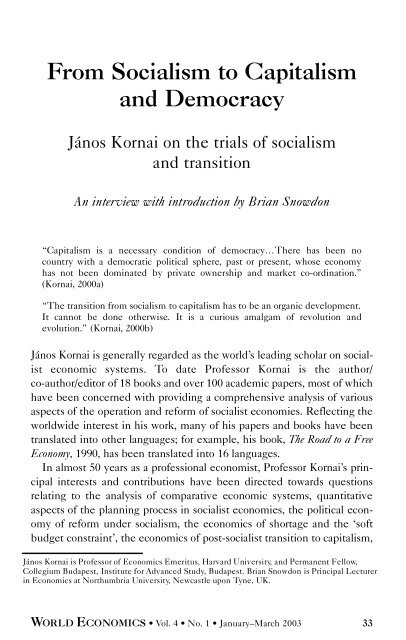 From Socialism to Capitalism and Democracy: Janos ... - Kornai JÃ¡nos