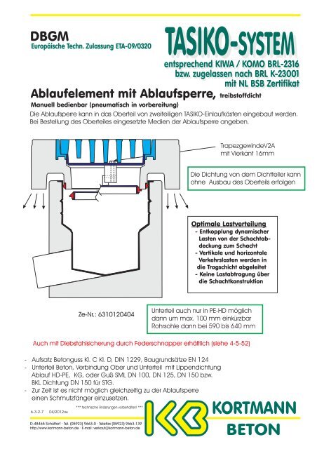 Ablaufelement mit Ablaufsperre, treibstoffdicht - KORTMANN BETON