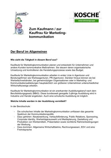 Zum Kaufmann / zur Kauffrau fÃ¼r Marketing- kommunikation - Kosche