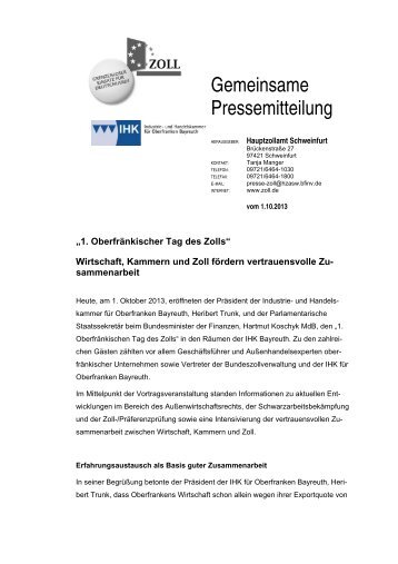 Eine gemeinsame Pressemitteilung der IHK für Oberfranken ...