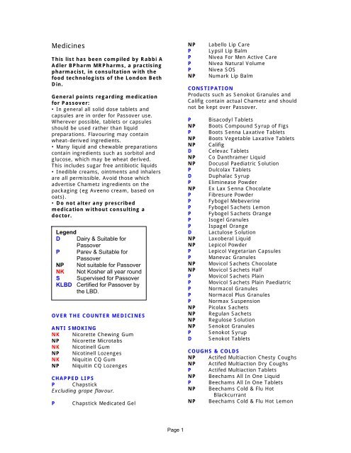 Medicines - London Beth Din Kashrut Division