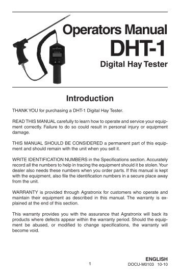 Operators Manual DHT-1 Digital Hay Tester - Kosmos