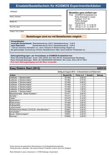 Ersatzteilbestellschein: easy elektro start - Kosmos