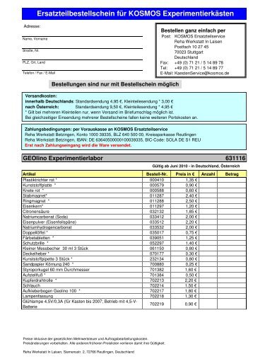 Ersatzteilbestellschein - Kosmos