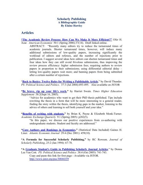Scholarly Publishing Bibliography - Kosmos
