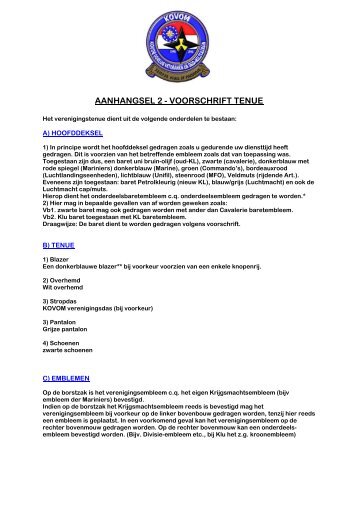 AANHANGSEL 2 - VOORSCHRIFT TENUE - Kovom