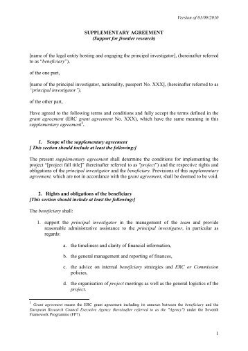 Template for Supplementary Agreement - Europa