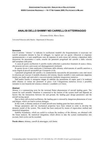 ANALISI DELLO SHIMMY NEI CARRELLI DI ATTERRAGGIO - AIAS