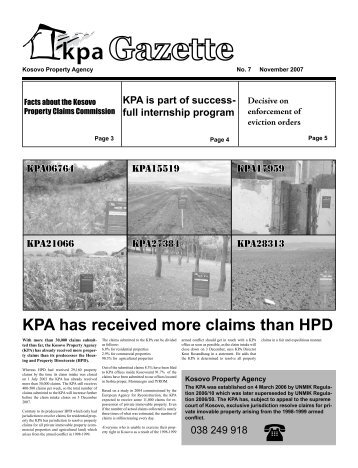 KPA has received more claims than HPD - Kosovo Property Agency