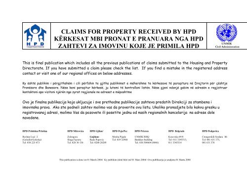 claims for property received by hpd kÃ«rkesat mbi pronat e pranuara ...