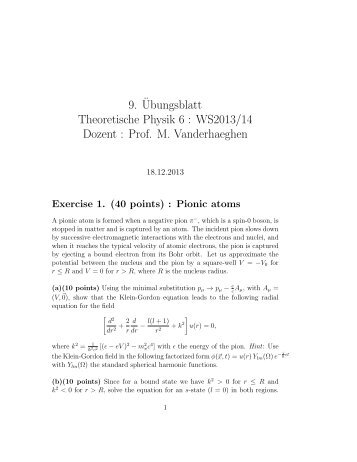 9.Â¨Ubungsblatt Theoretische Physik 6 : WS2013/14 Dozent : Prof. M ...