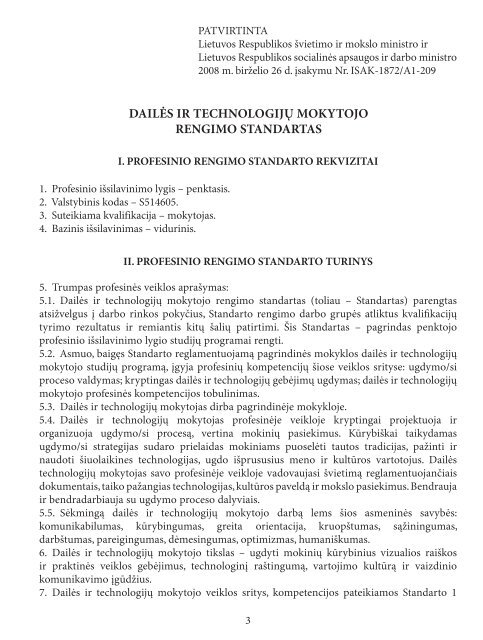 DailÄs technologijÅ³ mokytojo rengimo standartas - KvalifikacijÅ³ ir ...