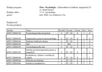 Študijný program: PSm - Psychológia - (Jednoodborové štúdium ...