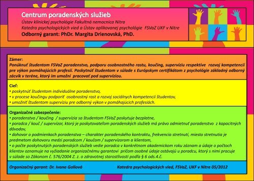 podrobné informácie na stiahnutie - Katedra psychologických vied