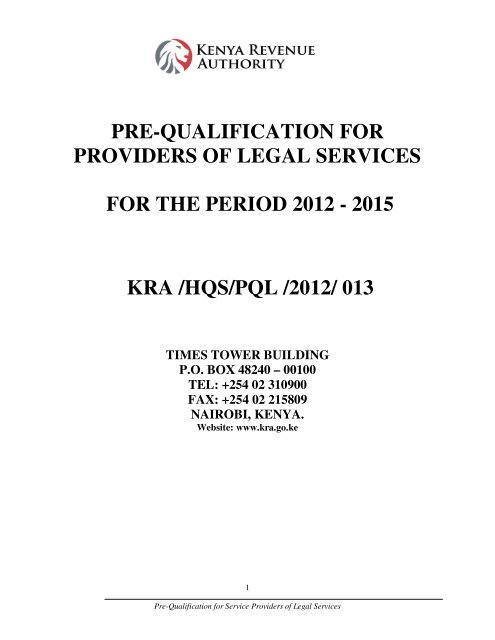 Pre Qualification For Providers Of Legal Services For Kenya Revenue