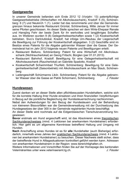 Jahresbericht und Rechnung 2012 - Gemeinde Kradolf-SchÃ¶nenberg
