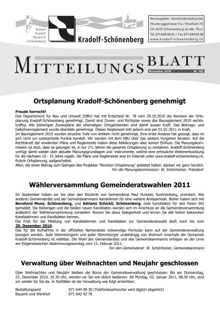 Mitteilungsblatt November 2010 - Gemeinde Kradolf-SchÃ¶nenberg