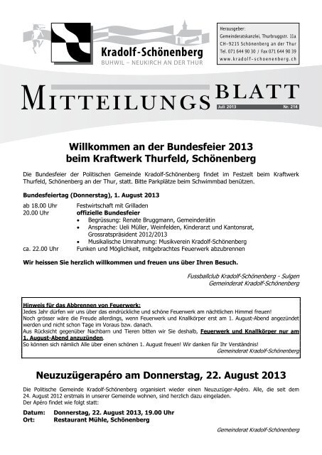 Mitteilungsblatt Juli 2013 - Kradolf-Schönenberg