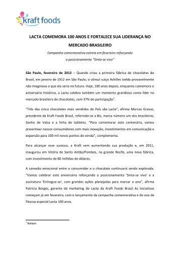 lacta comemora 100 anos e fortalece sua lideranÃ§a no mercado ...