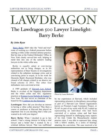 Barry H. Berke Profiled in Lawdragon - Kramer Levin Naftalis ...