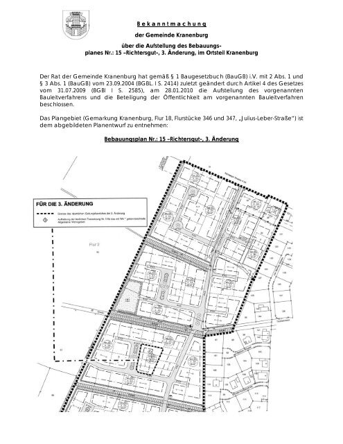 B e k a n n t m a c h u n g - Gemeinde Kranenburg