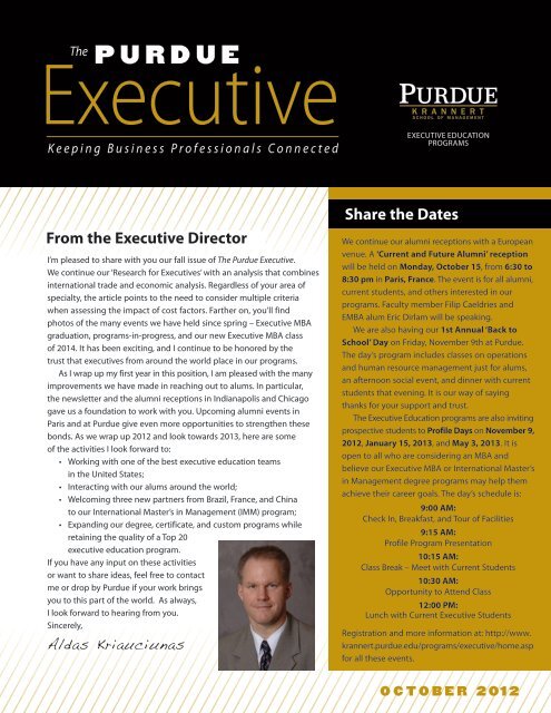 October 2012 - Krannert School of Management - Purdue University