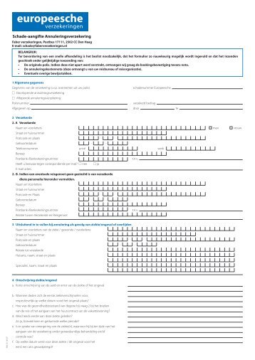 Formulier Schade-aangifte Annuleringsverzekering - Kras