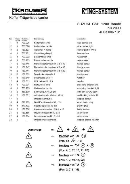 Koffer-TrÃ¤ger/side carrier SUZUKI GSF 1200 Bandit bis 2000 ...