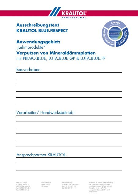 Ausschreibungstext Lehmprodukte - Krautol