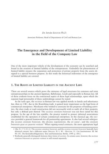 The Emergence and Development of Limited Liability in the Field of ...
