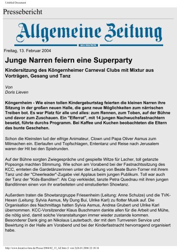 Pressebericht Junge Narren feiern eine Superparty - Kreative Liste ...