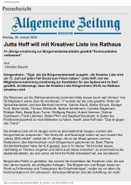 Pressebericht Jutta Hoff will mit Kreativer Liste ins Rathaus