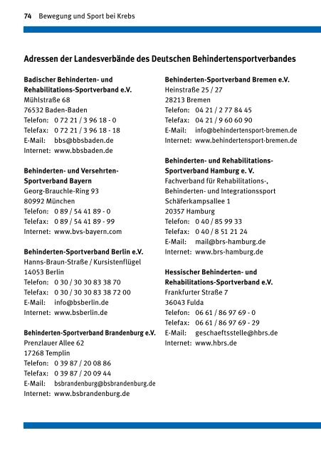 Bewegung und sPort Bei kreBs - Deutsche Krebshilfe eV