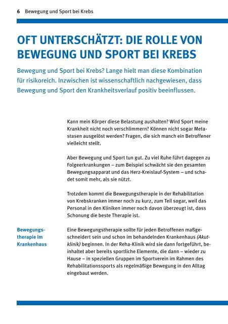 Bewegung und sPort Bei kreBs - Deutsche Krebshilfe eV