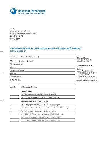 Fax-Bestellformular - Deutsche Krebshilfe eV