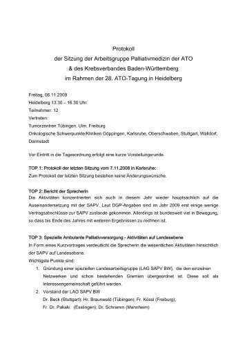 Protokoll der Sitzung der Arbeitsgruppe Palliativmedizin der ATO ...