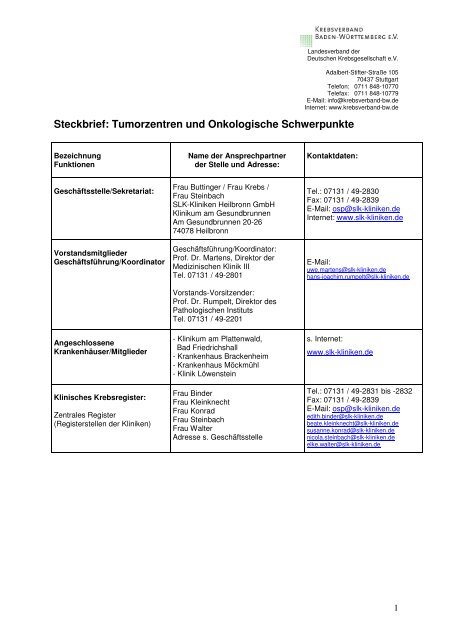 Steckbrief: Tumorzentren und Onkologische Schwerpunkte