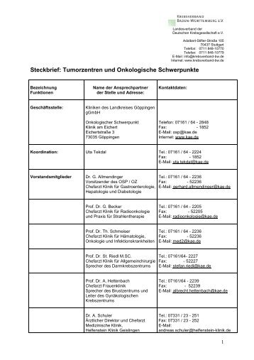 Steckbrief Onkologischer Schwerpunkt GÃ¶ppingen - Krebsverband ...