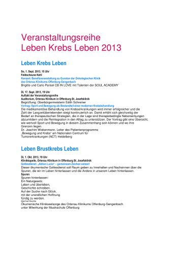 Veranstaltungsreihe Leben Krebs Leben 2013 - Krebsverband ...