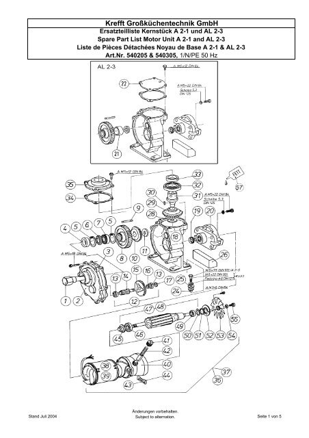 ersatzteilliste a2-1 an 540205 und al2-3 an 540305 230v