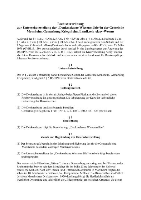 Denkmalzone WiesenmÃ¼hle - Landkreis Alzey-Worms